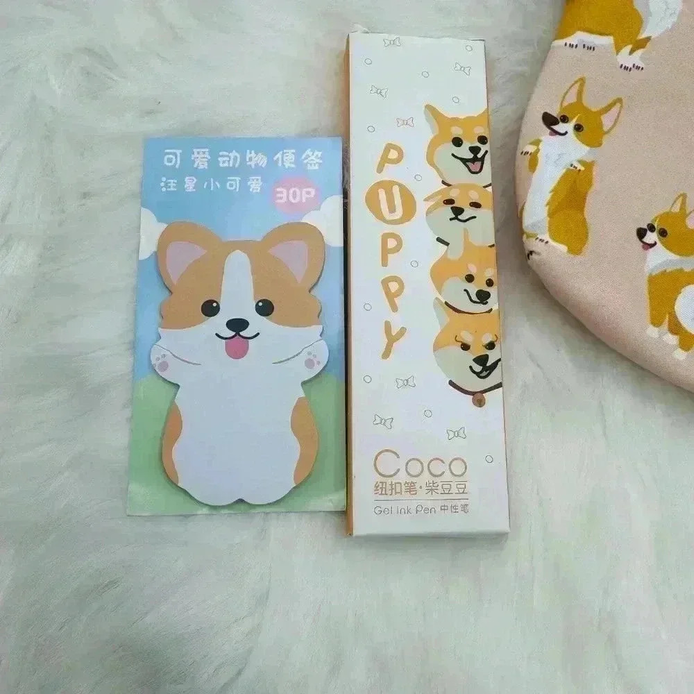 Corgi Print Makeup Pencil Case with Pens and Sticky Note pad - Picture 3 of 6